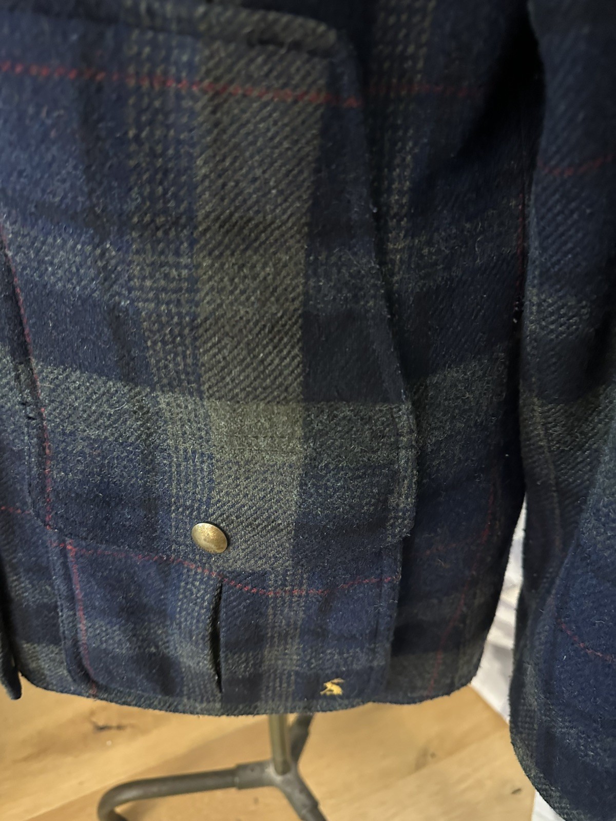 Joules Ladies Field Coat Jacket Women UK16 Navy Green Tweed Check Wool 