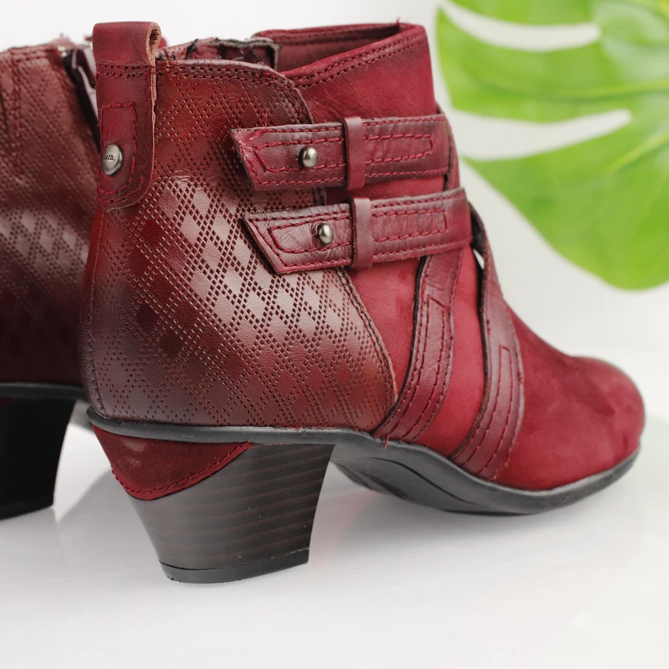 Bota Earth Feminina Esmeralda Tamanho 7.5 Alças de Couro Borgonha Salto Baixo Confortável - Imagem 3 de 4