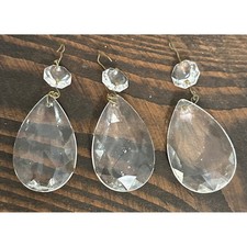 Faceted Glass Chandelier Crystals Teardrop Prisms Set 3 Clear 3" total length