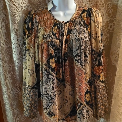 Neu Maurice's Damen Gr. M schwarz braun Blumen Boho Crop gefüttert Bauern Top - Bild 1 von 11