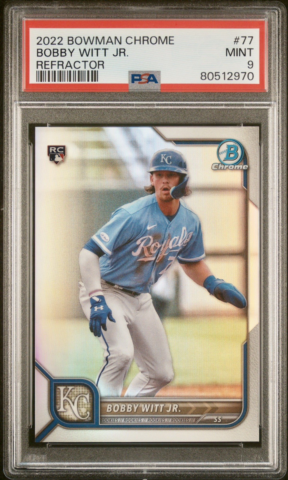 2022 Bowman Chrome #77 Bobby Witt Jr /499 Refractor RC PSA 9