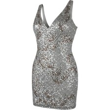 scala 100 silk sequin beaded mini cocktail dress 4 v-neck formal occasion party