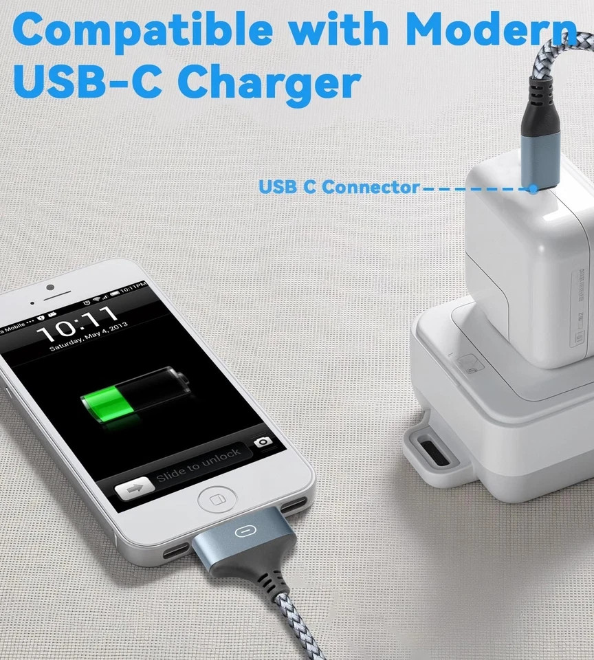 Herfair 30 Pin to USB C Adapter iPod Charger Nylon Braided Fast Charging Data Co