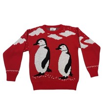 Vintage College Point Sweater Womens Medium M Red Penguins Long Sleeve Pullover