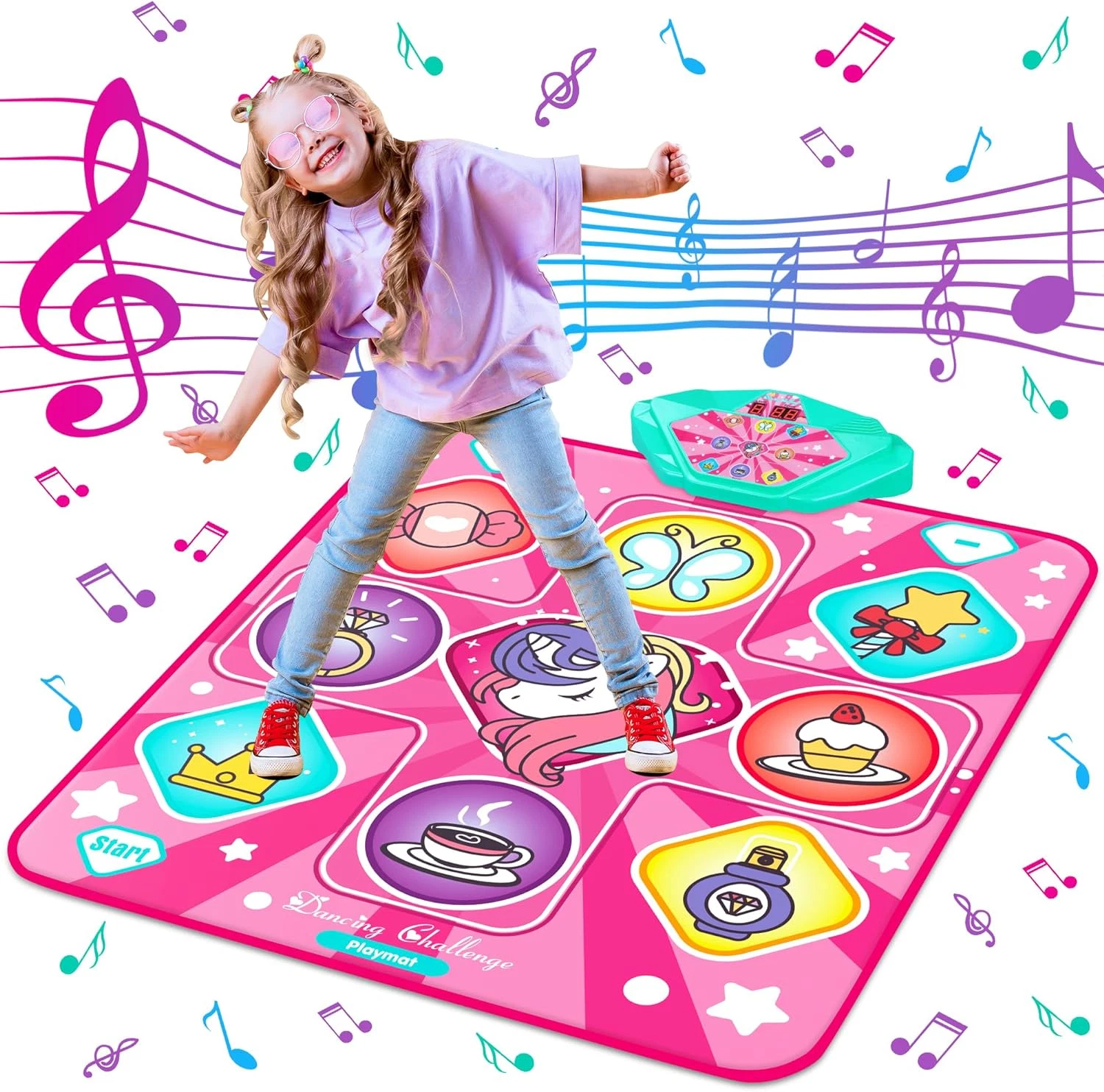 Dance Mat, Dance Mixer Rhythm Step Play Mat, Pink Dance Pad with LED Lights, Adj