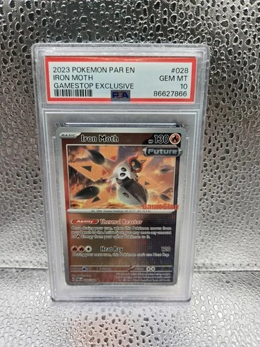 Iron Moth 28 Holo Pokemon Paradox Rift Gamestop Exclusive Stamped PSA 10