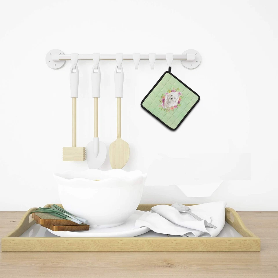 Portamacetas de Bichon Frise de Caroline's Treasures CK4423PTHD Bichon Frise Green Flowers... Foto 3 de 4