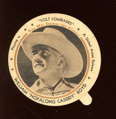1943 F5-9 Dixie Lids Movie Stars Large #3 William Hopalong Cassidy Boyd VG *e1