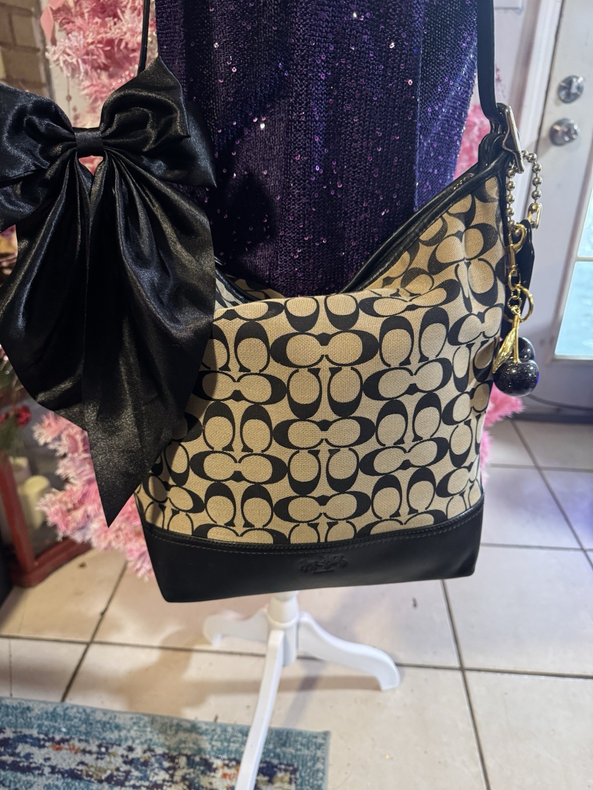 Coach Leather Shoulder Handbag Brown Vintage Medium