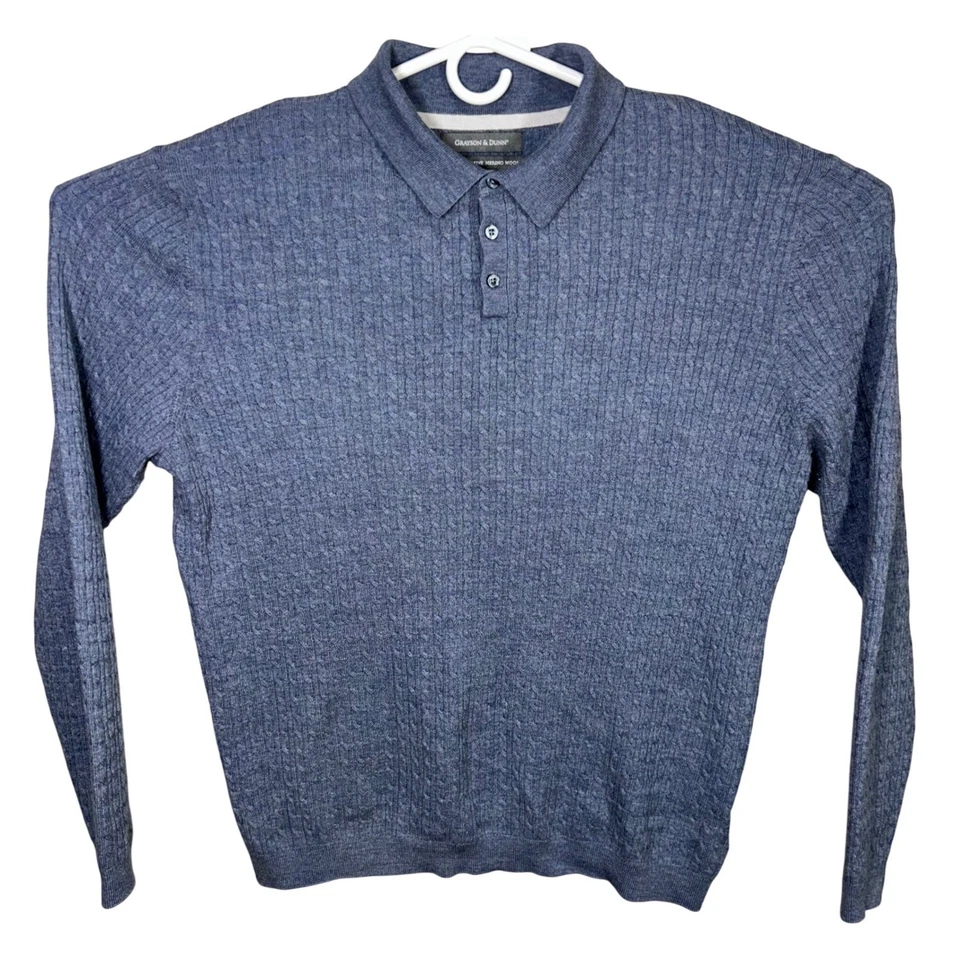 Camisa Polo Grayson & Dunn Para Hombre XL Manga Larga 100% Lana Merino Tejida Azul Foto 2 de 4