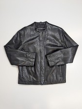 Lambretta Men's Black Vintage Zip Up Leather Jacket  Size S