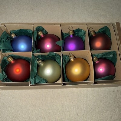 Vtg Smith & Hawken 8 pc 2'' Matte Jewel Toned Blown Glass Ball Ornaments German
