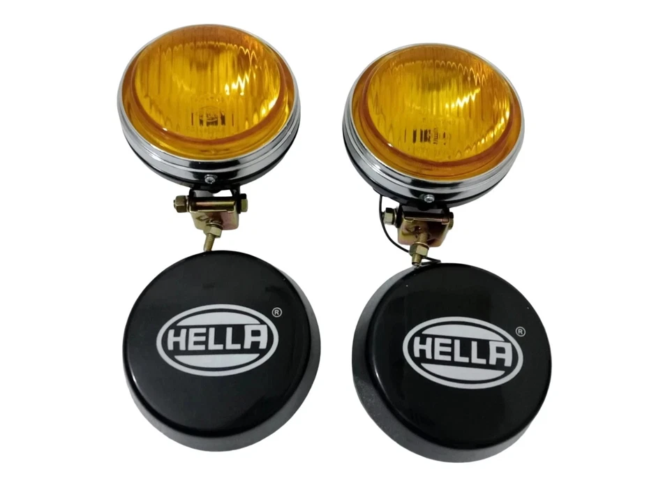 Pair Hella Round Fog Lamp Yellow Glass + Cover With H3 12V 55 Bulb Universal - image 3 of 4