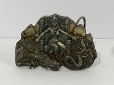 Vintage 1983 Bergamot Brass Belt Buckle Warrior Princess With Dragon Made In USA