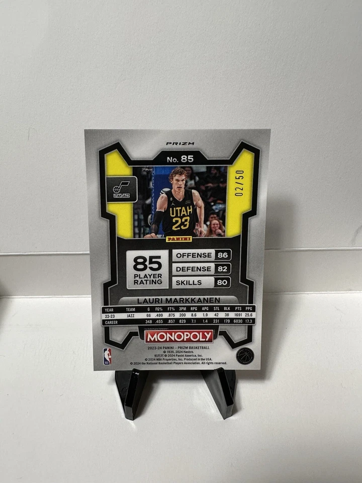 2023-24 Prizm Monopoly Lauri Markkanen Purple Millionaire Shimmer # 2/50 Jazz - Image 4 of 4
