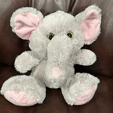 HUGFUN Baby Elephant Plush Gray Pink Ears Feet 12" Soft Sparkly Eyes Soft Clean