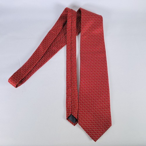 Firenze Red Gold Horsebit Pattern 100% Silk Mens Tie Necktie Made in Italy - Picture 7 of 8