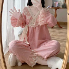 Women Pajamas Set Nightwear Lace Ruffle Flared Long Sleeve Sleepwear Loungewear
