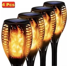 4-Pack Of LED Solar Power Flame Flickering Torch Light Outdoor Garden Lawn