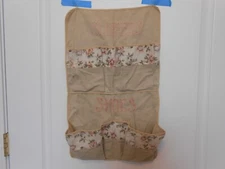 Vintage Hanging Shoe Organizer, Floral trim on pockets embroidered letters