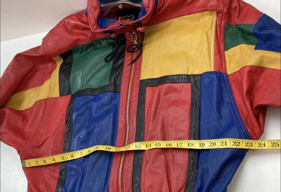 G3 小号红色皮革夹克弹性色块 90 年代几何嘻哈 VNT 说唱 — 第 4/4 张图片