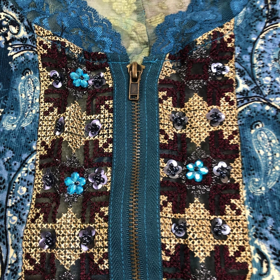 Blusa de piano para mujer grande floral cachemira cremallera completa mangas largas encaje transparente artística Foto 4 de 4