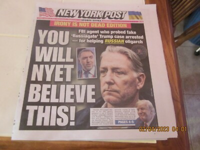 New York Post Tuesday Jan 24 2023 You Will Nyet Believe This! and We Want You Ba