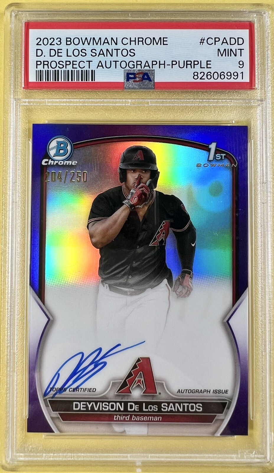 Deyvison De Los Santos 🔥 2023 1st Bowman Chrome RC Purple Auto #/250 PSA 9 💎