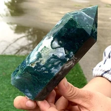 1.21LB Natural green moss agate quartz obelisk crystal aura healing
