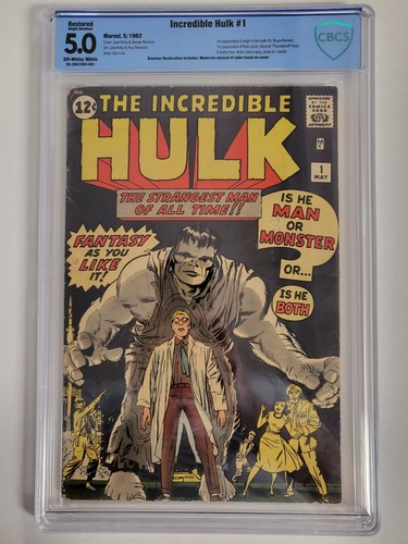 The Incredible Hulk #1 1962 1st appearance CBCS 5.0 Marvel Comic Amateur Restore
