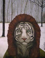 White TIGER Fur Coat WINTER Feline CAT Bizarre snow Jacket CHRISTMAS Fantasy