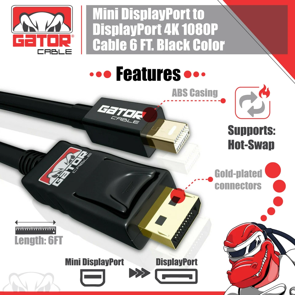 Mini DisplayPort to DisplayPort Cable Mini DP to DP Adapter HD Video 4K 60Hz 6FT - Image 3 of 4