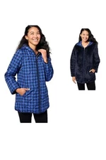 Susan Graver Reversible Quilted Woven & Plush Fleece Jacket Navy