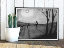 Faun by Moonshine art print poster, Leon Spilliaert, 24x18in, Halloween folklore