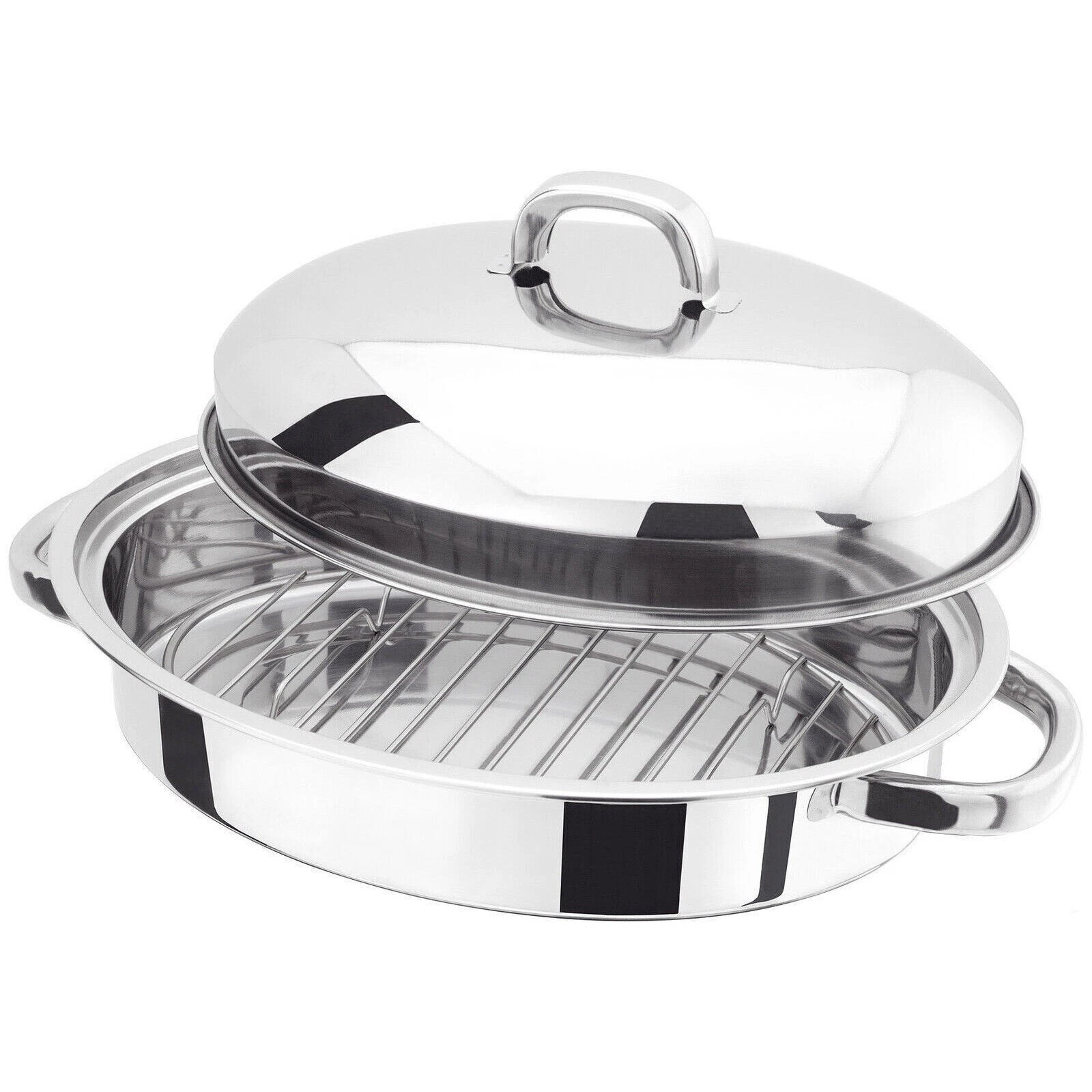 Roasting Oval Pan Tray Set with Removable Rack Stainless Steel Oval Roaster Pot
