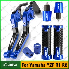 4PCS-BLUE For Yamaha YZF R1 R6 CNC Handle Grips Cap Brake Clutch Levers Set New