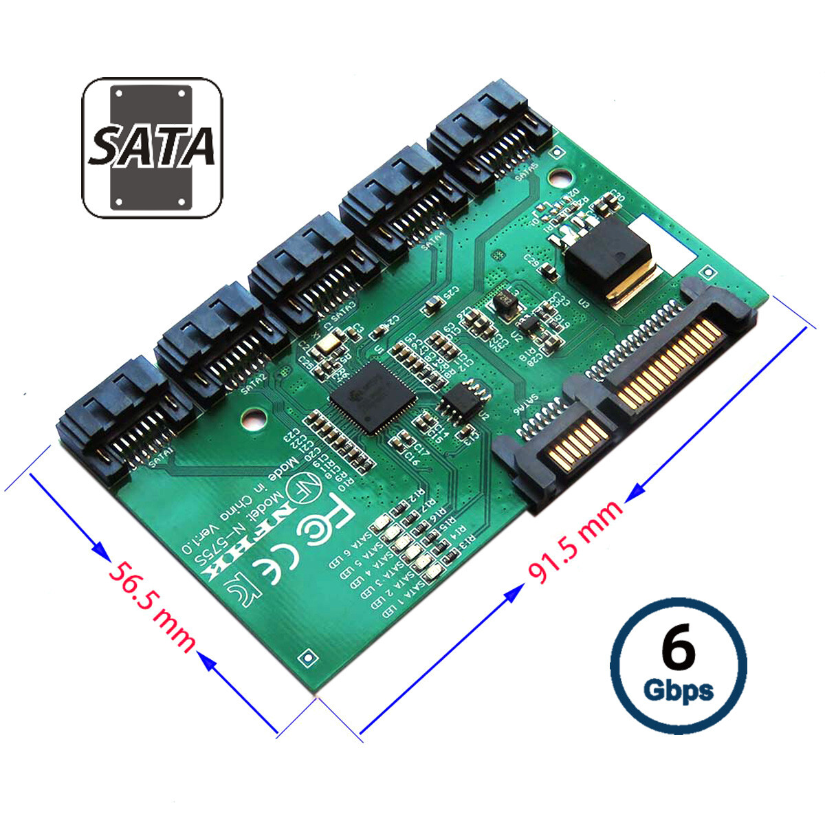 SATA 3.0 6Gbps 1 to 5 Splitter Ports HUB Adapter Converter PM