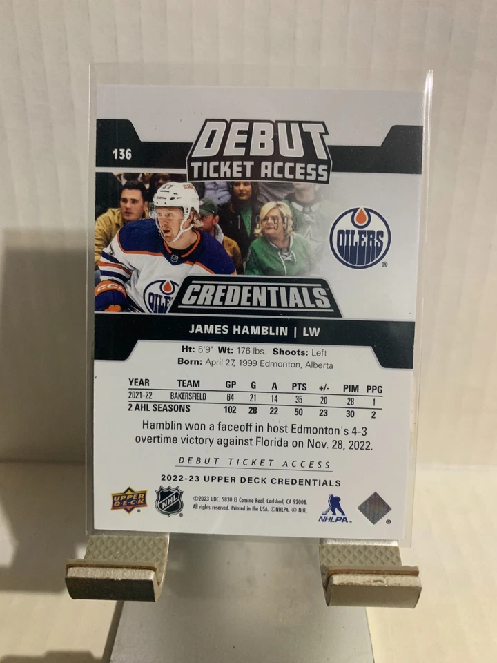 2022-23 Upper Deck Credentials James Hamblin Debut Ticket Access #136 - Image 2 of 2