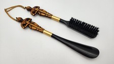 Vintage 1970s Mid-Century Armored Knights Bamboo Shoe Horn and Buff Brush Set