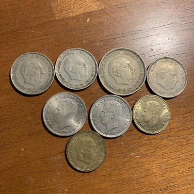 Lot Of 8 Coins SPAIN 5, 25 & 1 PTAS 1957 & 1963 & 1975 - Francisco Franco, JCI
