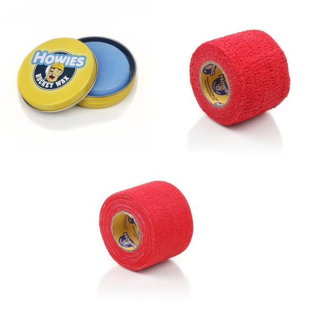 Howies Hockey Tape Wax Bundled with Red Stretch Grip Tape and Non