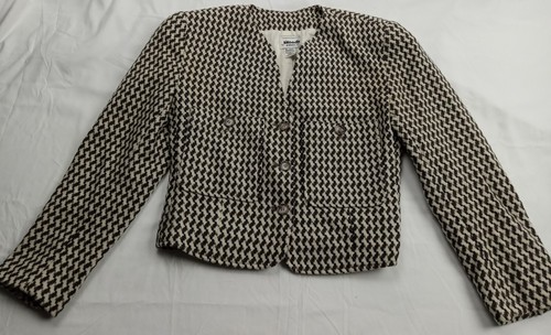 Krizia, Vintage Moods by Krizia Tweed Wool Jacket Black White Women’s Size 4