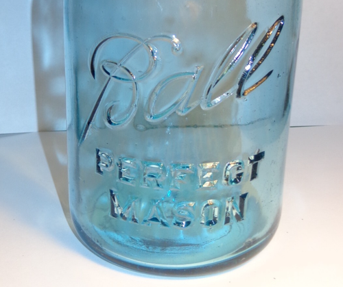 Difícil de encontrar tarro de conservas vintage antiguo #13 bola azul vidrio perfecto cuarto de galón de albañil 1923-1933 - Imagen 4 de 15