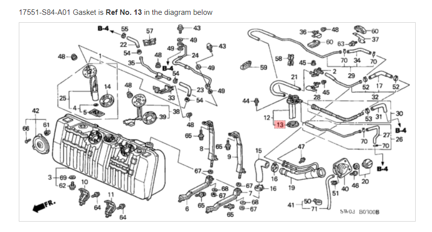 ホンダS800M用部品 HONDA ACURA GENUINE OEM NSX Gasket Fuel Tank ☆ 17551-S84-A01