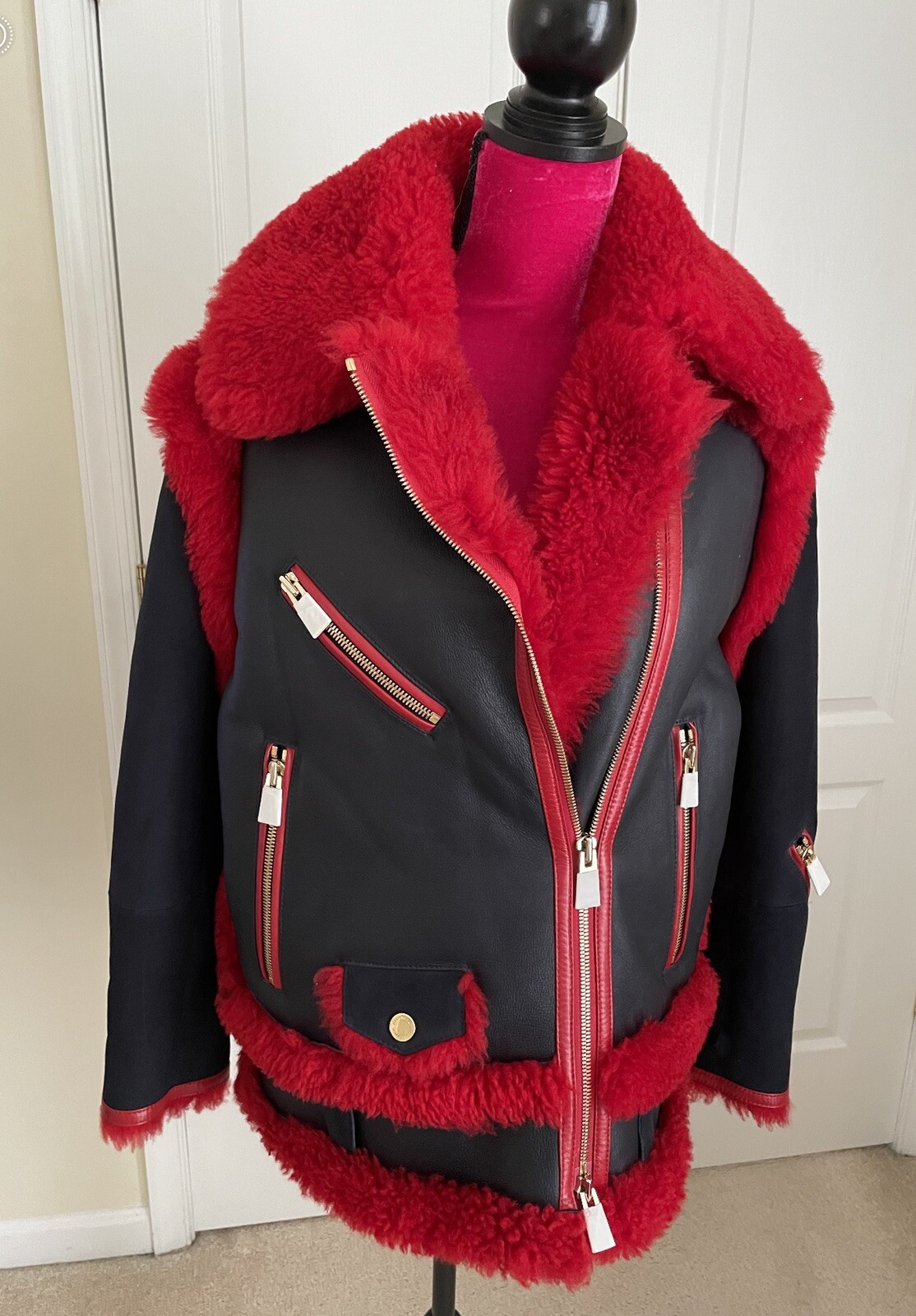 HILFIGER COLLECTION OVERSIZED SHEARLING BIKER JACKET WOMENS SZ 4 NWT image 2