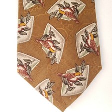 Vtg Burberry Bird on Branch Earth Tone Classic Silk Tie Made in USA