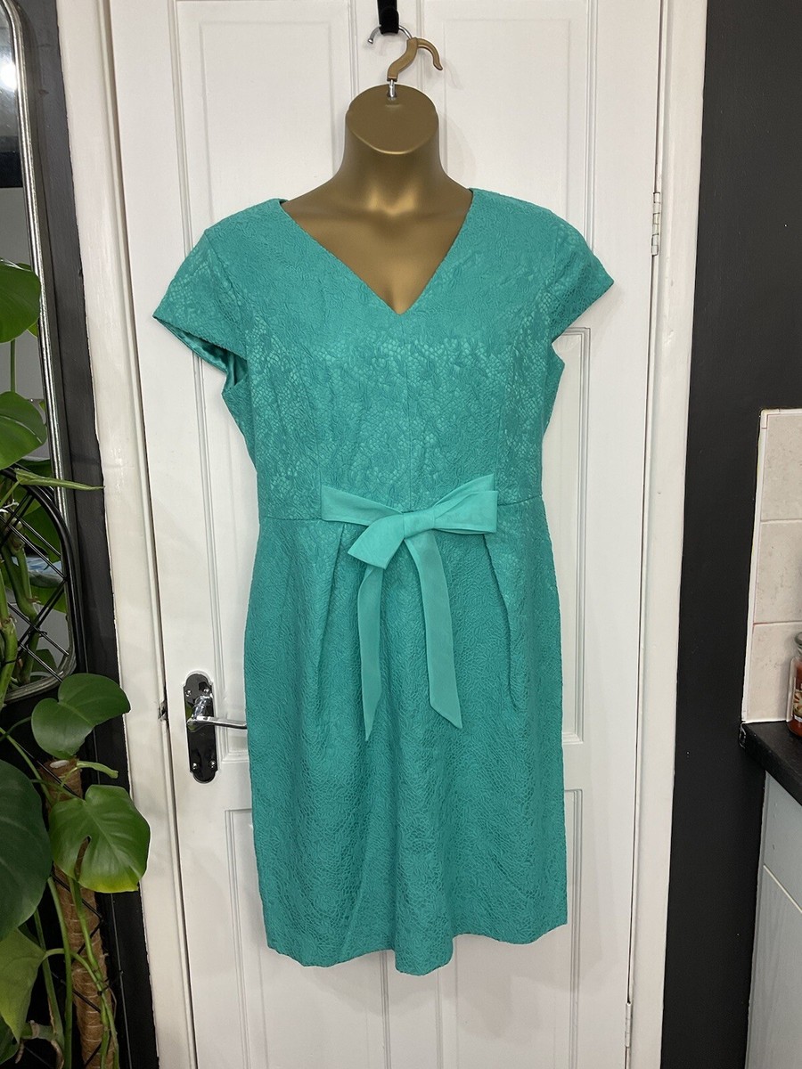 PRÉCIS PETITE size 16 green pencil dress floral embossed stretch