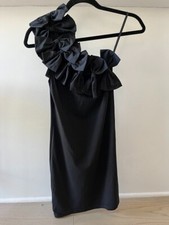 Ribbon detail one shoulder black mini dress