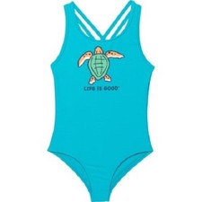 Life is Good Little Girl's Size 6 1 Pc Turquoise Blue Turtle Swimsuit Honu