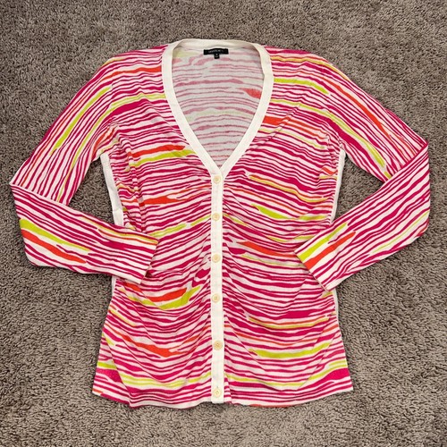 Lafayette 148 Cardigan Damen mittelrosa weiß hell Zebrapullover Leinen